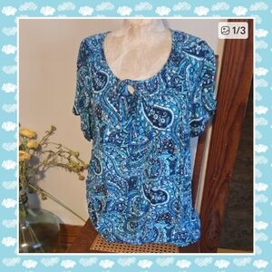 CJ Banks Teal and Navy  Blouse Size Xl